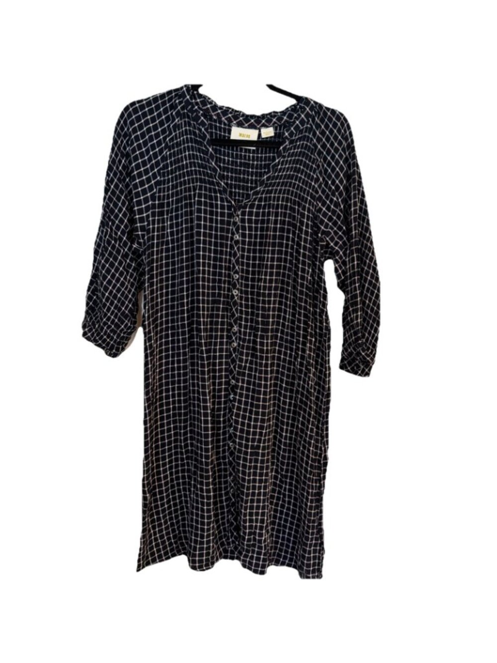 Anthropologie Maeve Dress Size Medium Sara Black Window Pane Viscose Smocked - Picture 2 of 11